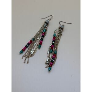 Boho Tassel Chain Earrings with Colorful Beads and Rhinestone Cone Cap